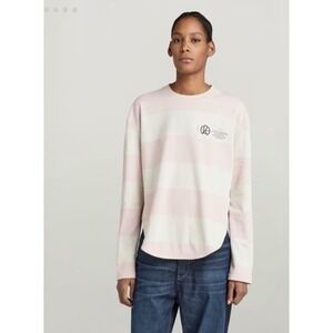 G-STAR RAW Women Size Small Lightweight Striped‎ Sweater Shirt Pink Cream